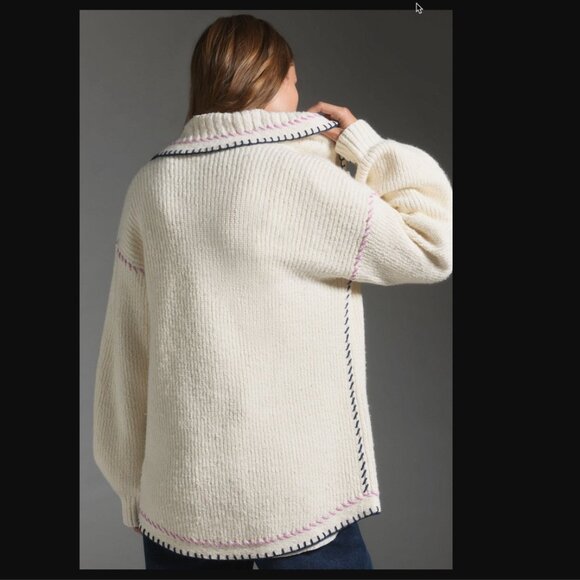 Anthropologie Collared Whipstitch Open Cardigan Sweater, 2X, NWT - Picture 3 of 12